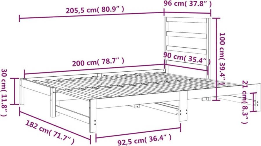 VidaXL -Slaapbank-uitschuifbaar-grenenhout-honingbruin-2x(90x200)-cm - Foto 3