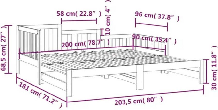 VidaXL -Slaapbank-uitschuifbaar-grenenhout-honingbruin-2x(90x200)-cm - Foto 3