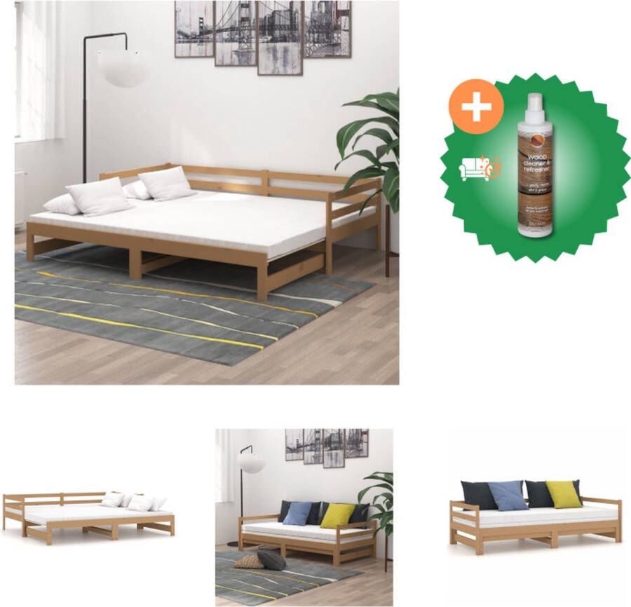 VidaXL Slaapbank uitschuifbaar grenenhout honingbruin 2x(90x200) cm Bed Inclusief Houtreiniger en verfrisser
