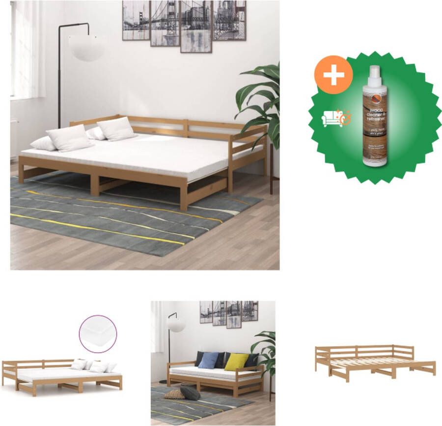 VidaXL Slaapbank uitschuifbaar grenenhout honingbruin 2x(90x200) cm Bed Inclusief Houtreiniger en verfrisser