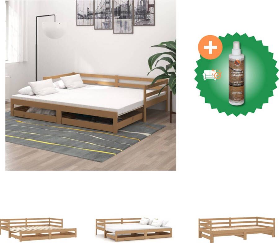 VidaXL Slaapbank uitschuifbaar grenenhout honingbruin 2x(90x200) cm Bed Inclusief Houtreiniger en verfrisser