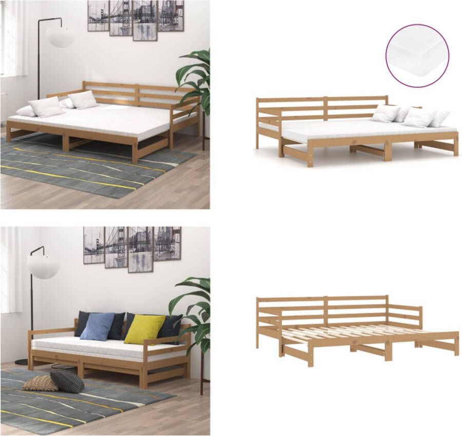 VidaXL Slaapbank uitschuifbaar grenenhout honingbruin 2x(90x200) cm Bedbank Bedbanken Bed Bank Bed Banken
