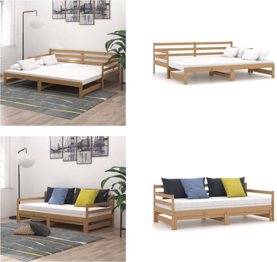 VidaXL Slaapbank uitschuifbaar grenenhout honingbruin 2x(90x200) cm Bedbank Bedbanken Bed Bank Bed Banken