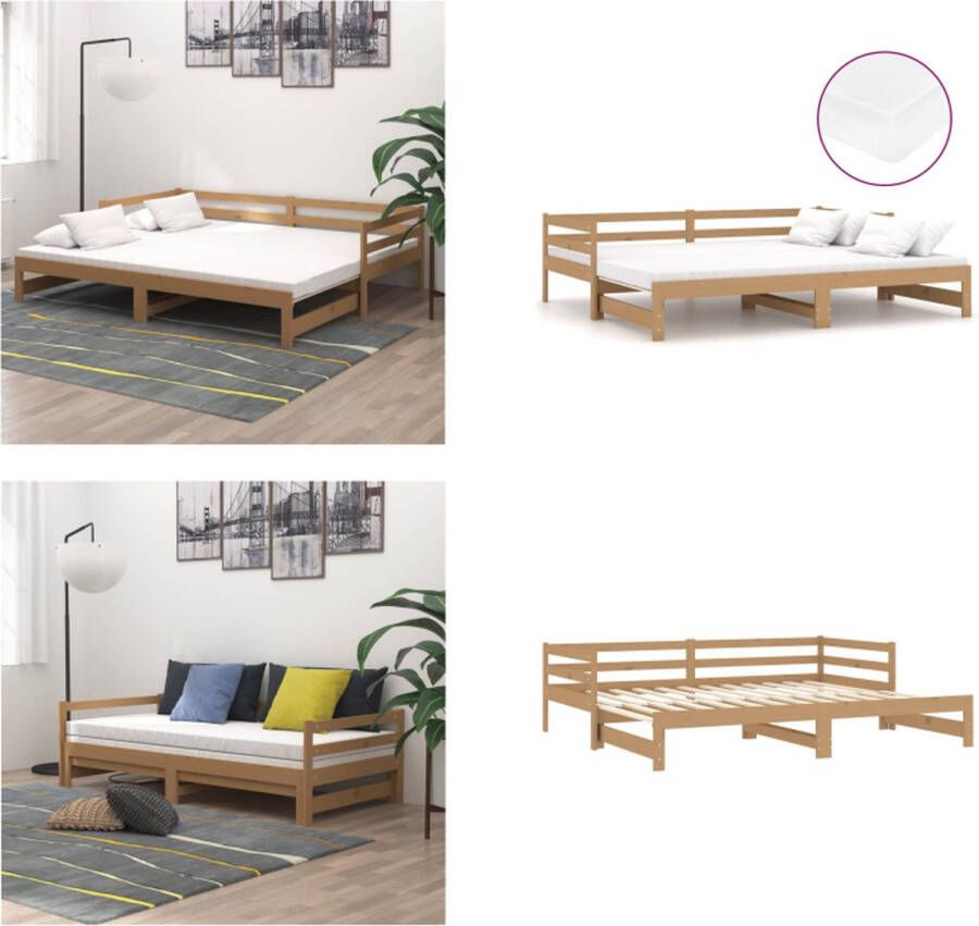 VidaXL Slaapbank uitschuifbaar grenenhout honingbruin 2x(90x200) cm Bedbank Bedbanken Bed Bank Bed Banken