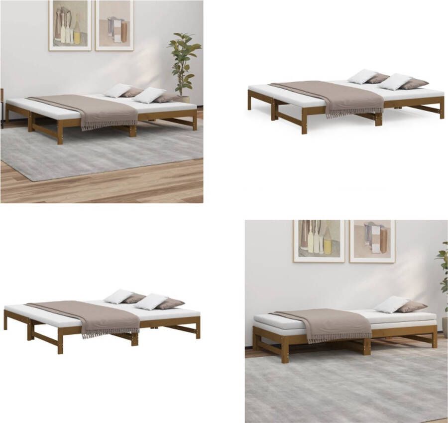 VidaXL Slaapbank uitschuifbaar grenenhout honingbruin 2x(90x200) cm Slaapbank Slaapbanken Bedbank Bed Bank Slaap Bank