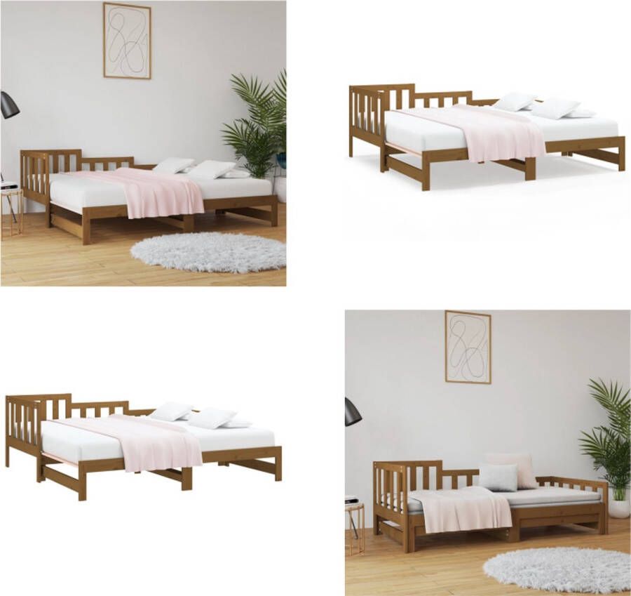 VidaXL Slaapbank uitschuifbaar grenenhout honingbruin 2x(90x200) cm Slaapbank Slaapbanken Bedbank Bed Bank Slaap Bank