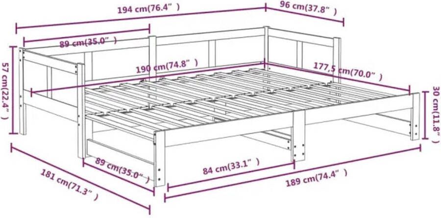 VidaXL -Slaapbank-uitschuifbaar-massief-grenenhout-2x(90x190)-cm - Foto 3