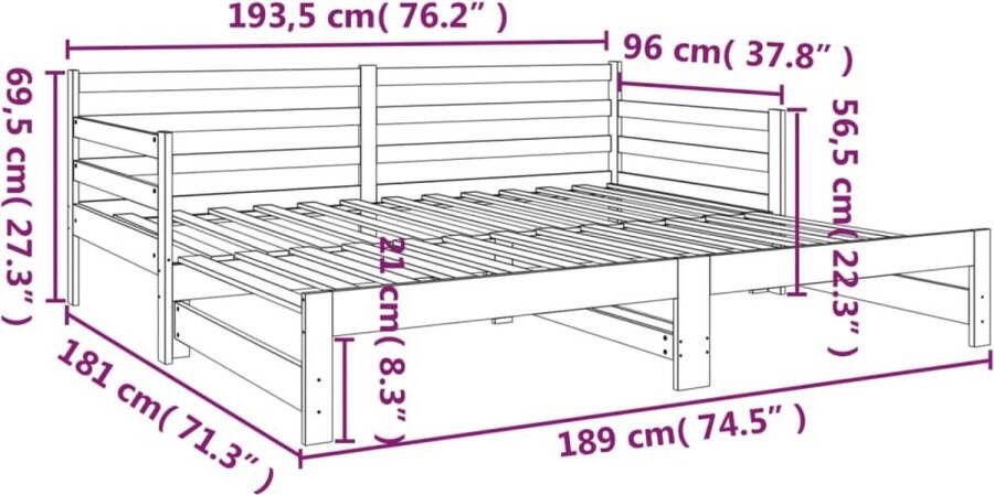 VidaXL -Slaapbank-uitschuifbaar-massief-grenenhout-2x(90x190)-cm - Foto 3