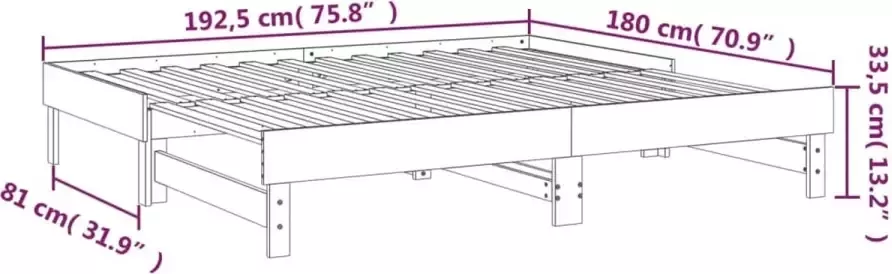 VidaXL -Slaapbank-uitschuifbaar-massief-grenenhout-2x(90x190)-cm - Foto 5