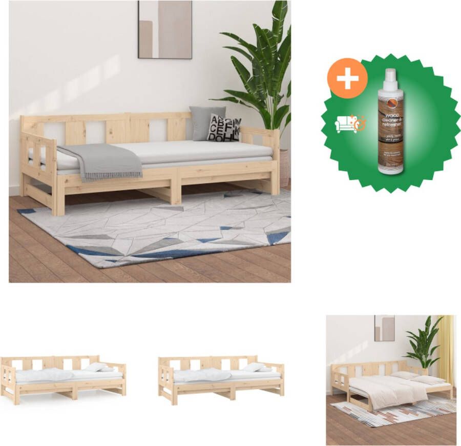 VidaXL Logeerbed Grenenhout Slaapbank 195.5 x 182 x 30 cm Uitschuifbaar Massief grenenhout Onbehandeld Geschikt voor 90 x 190 cm matras (exclusief) Met montagehandleiding Bed Inclusief Houtreiniger en verfrisser - Foto 2