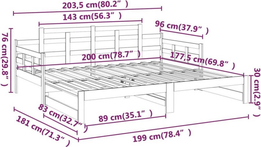 VidaXL -Slaapbank-uitschuifbaar-massief-grenenhout-2x(90x200)-cm - Foto 5