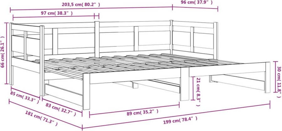 VidaXL -Slaapbank-uitschuifbaar-massief-grenenhout-2x(90x200)-cm - Foto 3