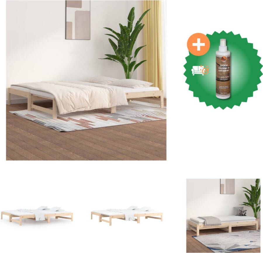 VidaXL Houten Slaapbank Logeerbed en Bank Massief Grenenhout Uitschuifbaar Bed 203.5 x 183 x 66 cm Onbehandeld Geschikt voor 90 x 200 cm Matras Montage vereist Bed Inclusief Houtreiniger en verfrisser - Foto 3