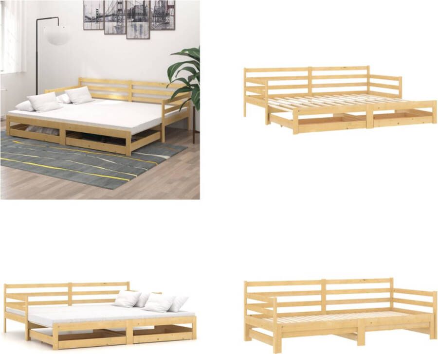 VidaXL Slaapbank uitschuifbaar massief grenenhout 2x(90x200) cm Bedbank Bedbanken Bed Bank Bed Banken