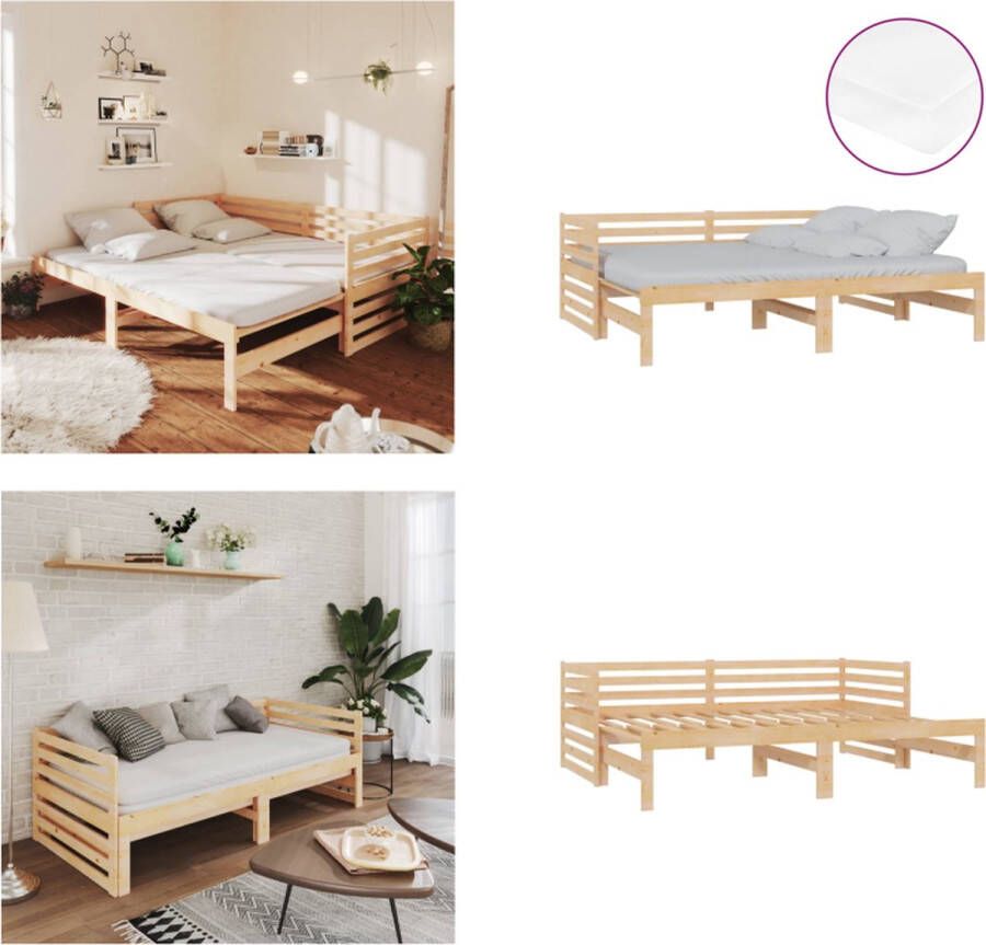 VidaXL Slaapbank uitschuifbaar massief grenenhout 2x(90x200) cm Bedbank Bedbanken Bed Bank Bed Banken - Foto 2