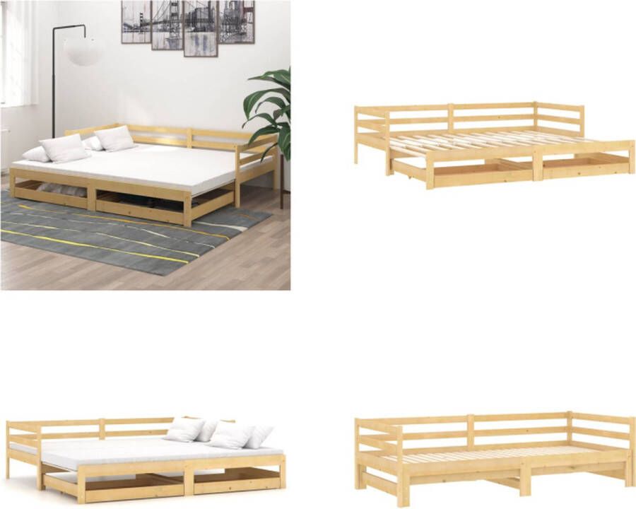 VidaXL Slaapbank uitschuifbaar massief grenenhout 2x(90x200) cm Bedbank Bedbanken Bed Bank Bed Banken