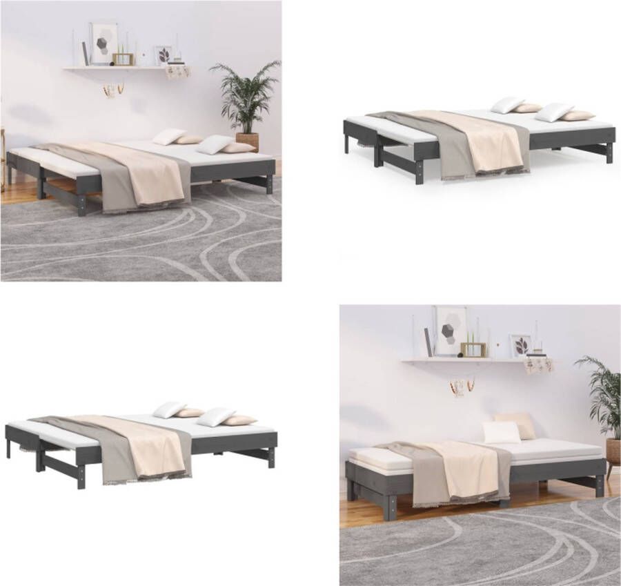 VidaXL Slaapbank uitschuifbaar massief grenenhout grijs 2x(100x200) cm Slaapbank Slaapbanken Bedbank Bed Bank Slaap Bank - Foto 2