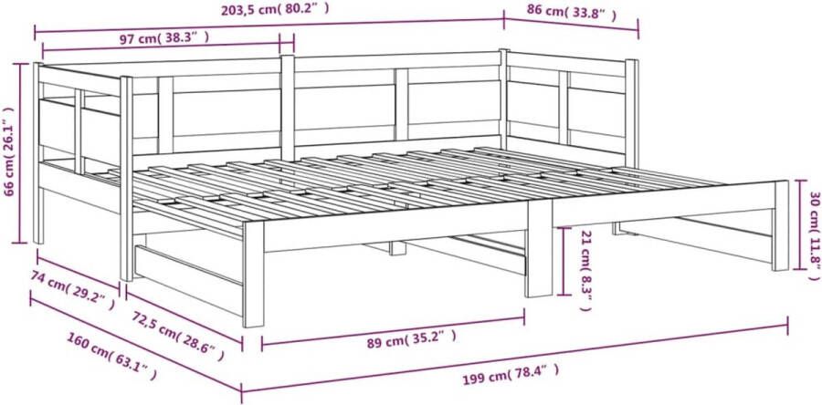 VidaXL -Slaapbank-uitschuifbaar-massief-grenenhout-grijs-2x(80x200)-cm - Foto 2