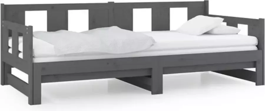 VidaXL -Slaapbank-uitschuifbaar-massief-grenenhout-grijs-2x(80x200)-cm - Foto 2