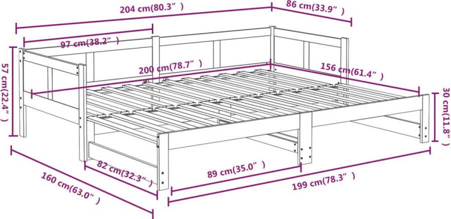 VidaXL -Slaapbank-uitschuifbaar-massief-grenenhout-grijs-2x(80x200)-cm - Foto 2