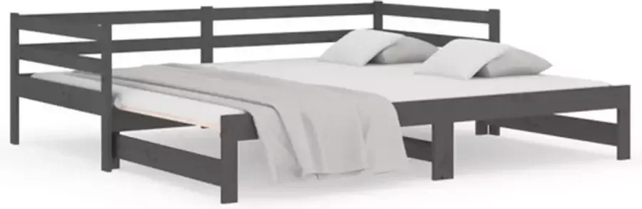 VidaXL Slaapbank uitschuifbaar massief grenenhout grijs 2x(90x190) cm - Foto 3