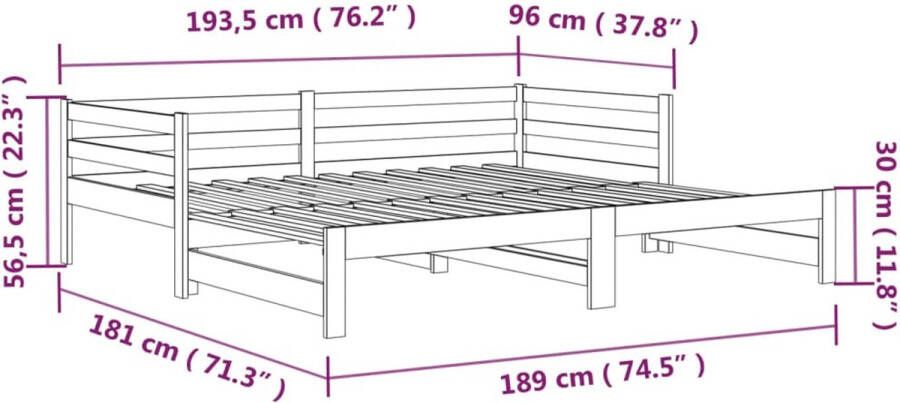 VidaXL Slaapbank uitschuifbaar massief grenenhout grijs 2x(90x190) cm - Foto 2