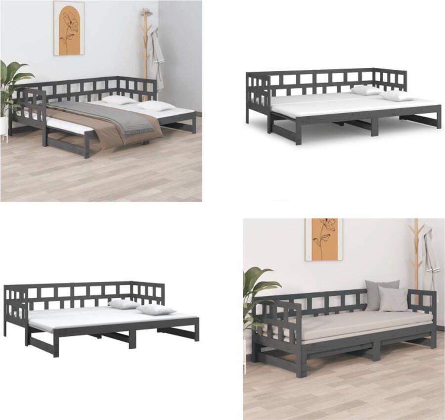 VidaXL Slaapbank uitschuifbaar massief grenenhout grijs 2x(90x190) cm Slaapbank Slaapbanken Bedbank Bed Bank Slaap Bank - Foto 2