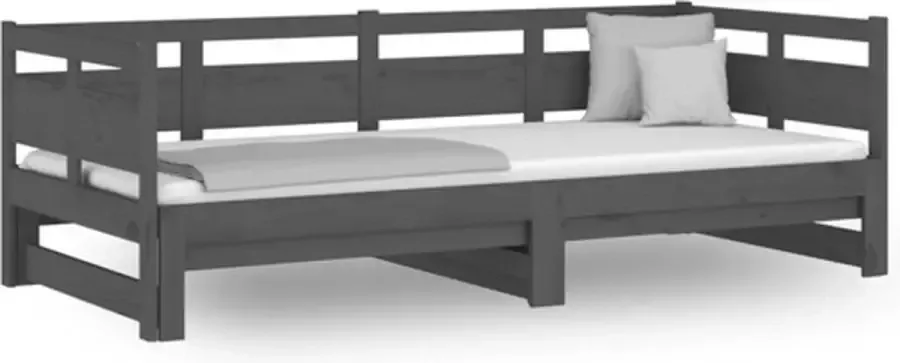 VidaXL -Slaapbank-uitschuifbaar-massief-grenenhout-grijs-2x(90x200)-cm - Foto 3