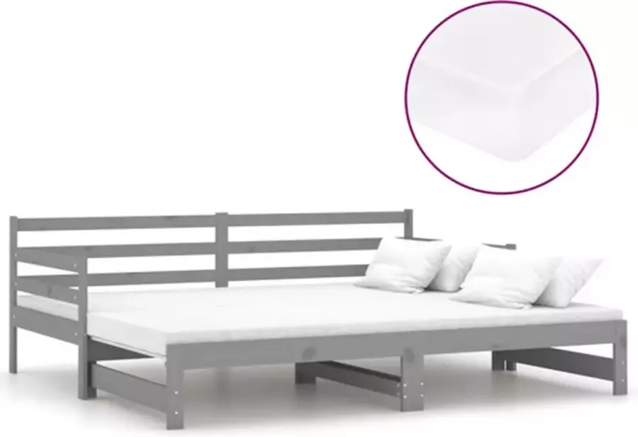 Vida XL Slaapbank uitschuifbaar massief grenenhout grijs 2x(90x200) cm SKU: V3083661 - Foto 3