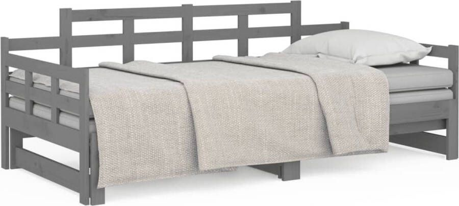Vida XL Slaapbank uitschuifbaar massief grenenhout grijs 2x(90x200) cm SKU: V3083671 - Foto 4