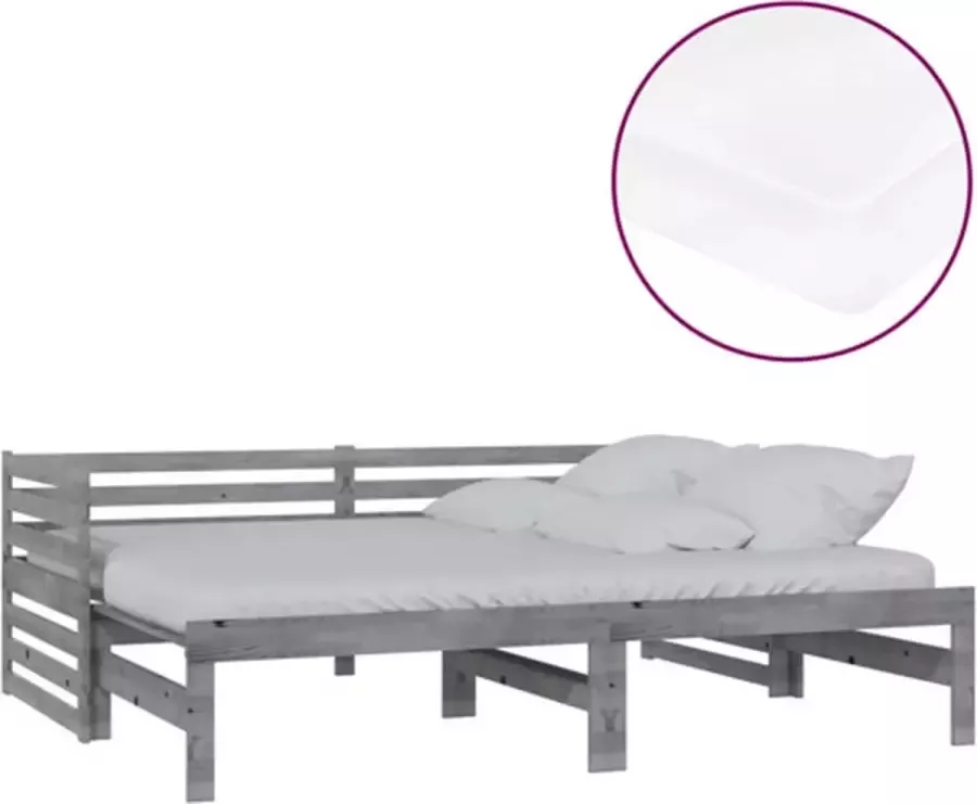 Vida XL Slaapbank uitschuifbaar massief grenenhout grijs 2x(90x200) cm SKU: V3083671 - Foto 3