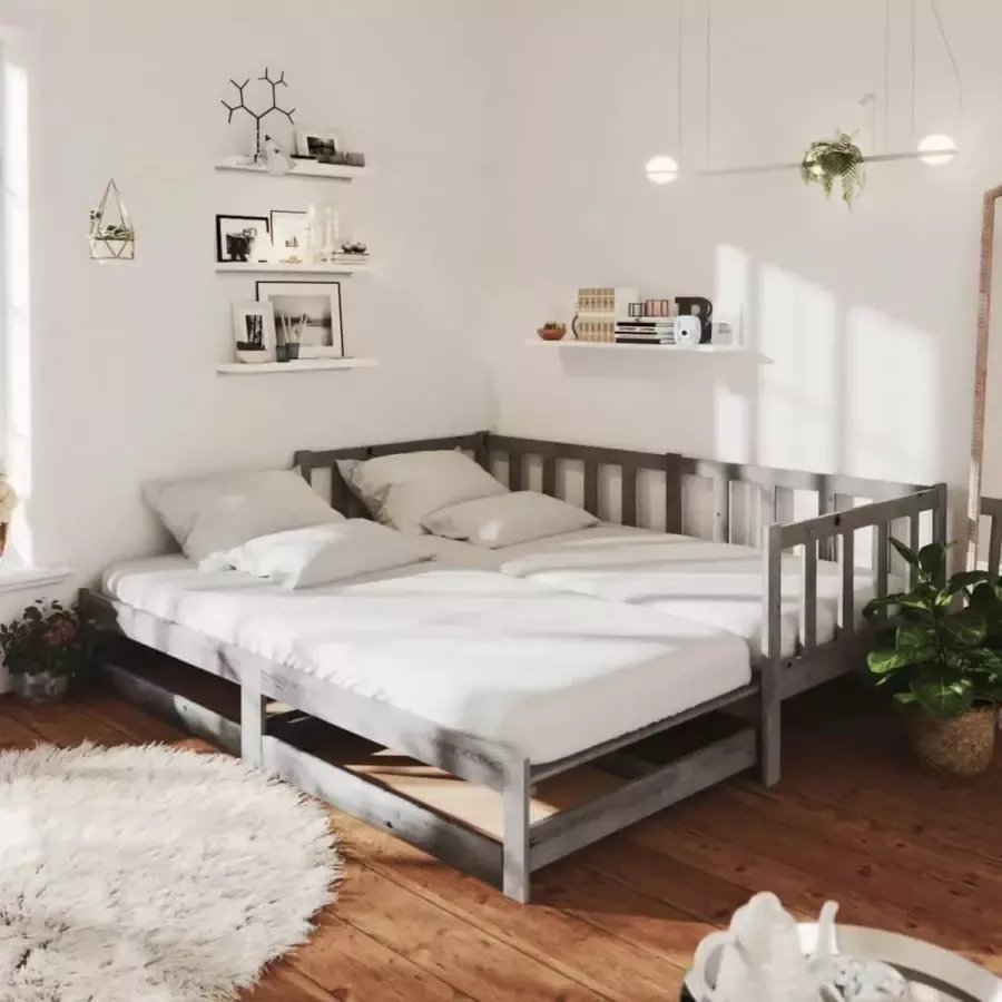 VidaXL Slaapbank uitschuifbaar massief grenenhout grijs 2x(90x200) cm