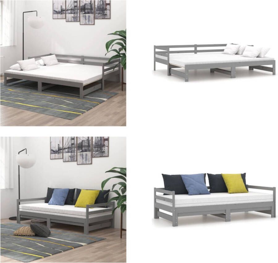 VidaXL Slaapbank uitschuifbaar massief grenenhout grijs 2x(90x200) cm Bedbank Bedbanken Bed Bank Bed Banken