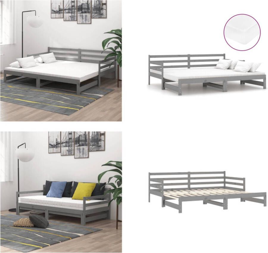 VidaXL Slaapbank uitschuifbaar massief grenenhout grijs 2x(90x200) cm Bedbank Bedbanken Bed Bank Bed Banken - Foto 2