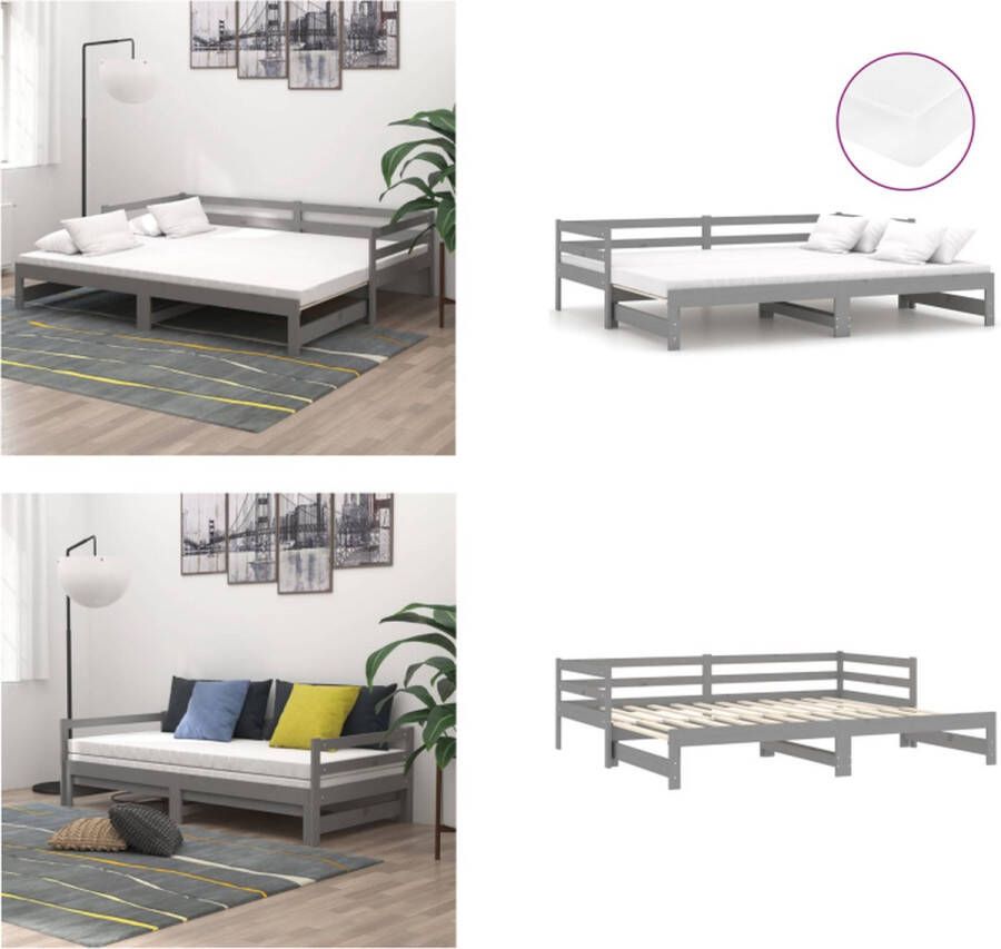 VidaXL Slaapbank uitschuifbaar massief grenenhout grijs 2x(90x200) cm Bedbank Bedbanken Bed Bank Bed Banken - Foto 2
