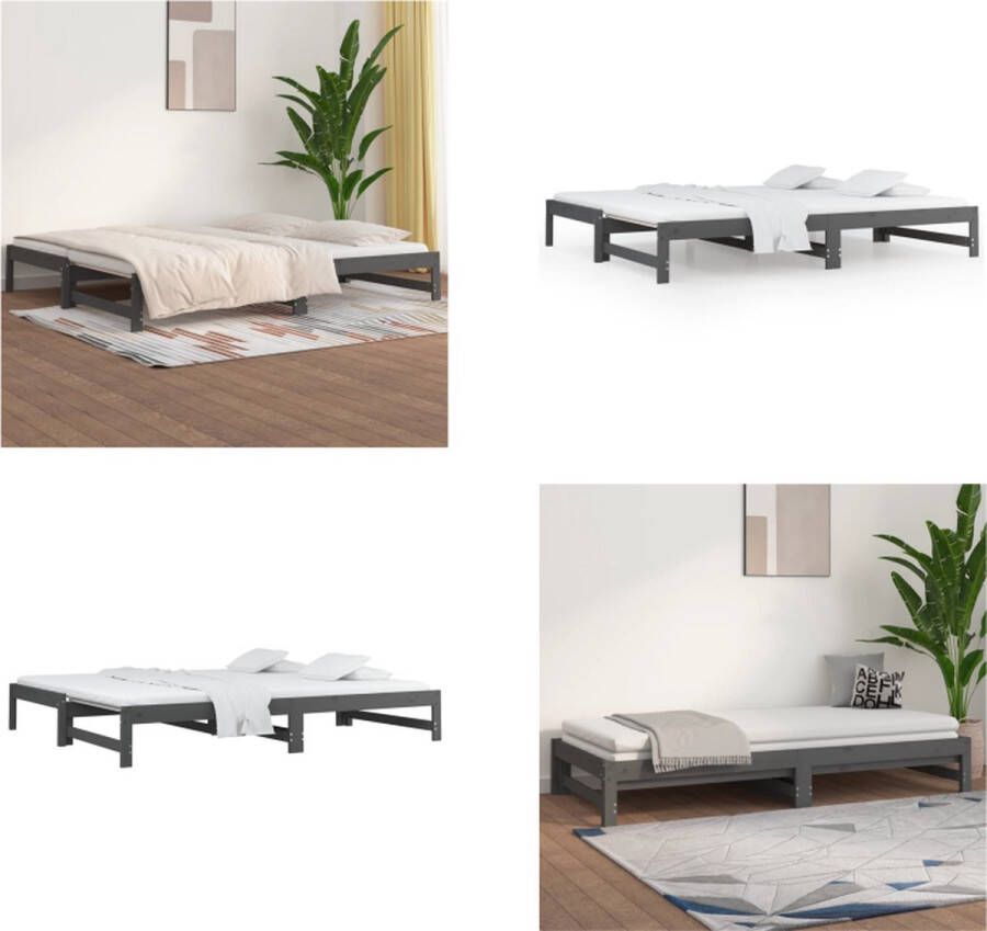 VidaXL Slaapbank uitschuifbaar massief grenenhout grijs 2x(90x200) cm Slaapbank Slaapbanken Bedbank Bed Bank Slaap Bank