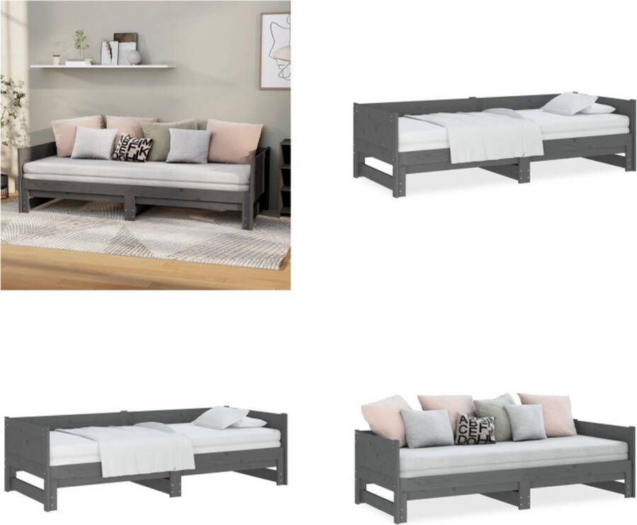 VidaXL Slaapbank uitschuifbaar massief grenenhout grijs 2x(90x200) cm Uitschuifbare Slaapbank Uitschuifbare Slaapbanken Bedbank Bed