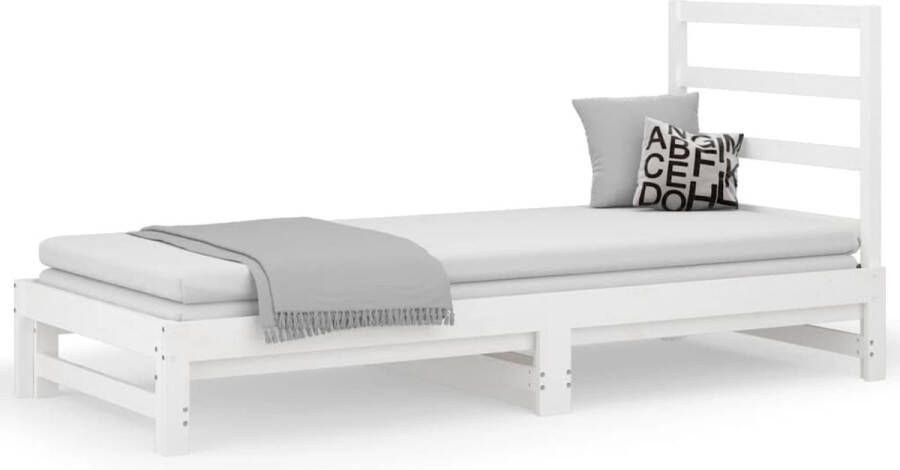 VidaXL Slaapbank Uitschuifbaar Massief Grenenhout Wit Slaapbank Logeerbed Bankslaper Houtmeubilair Grenenhouten Meubels Witte Meubelen Multifunctioneel Meubel Compact Design Comfortabel - Foto 2