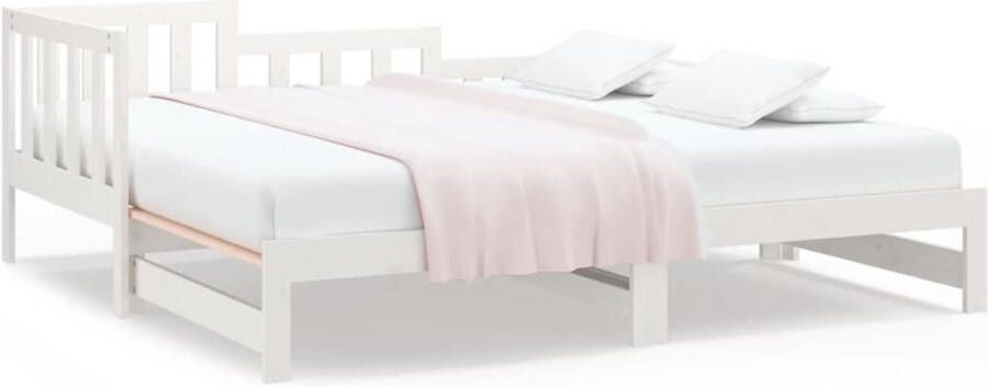 VidaXL Uitschuifbare Slaapbank Grenenhout Wit Slaapbank Logeerbed Bankstel Meubels Grenenhout Wit Modern Design Compact Multifunctional Stapelbar - Foto 2