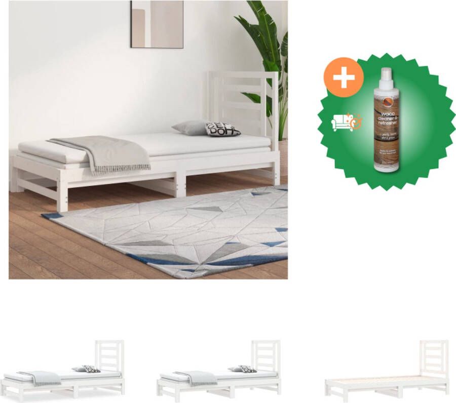 vidaXL Slaapbank uitschuifbaar massief grenenhout wit 2x(90x200) cm Bed Inclusief Houtreiniger en verfrisser
