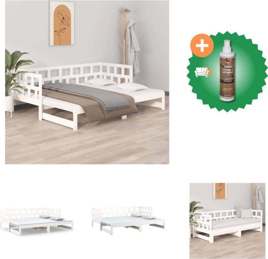 VidaXL Slaapbank Grenenhout Uitschuifbaar Wit 203.5x181x68.5cm (LxBxH) Geschikt voor 90x200cm matras (excl ) Met montagehandleiding Bed Inclusief Houtreiniger en verfrisser - Foto 6
