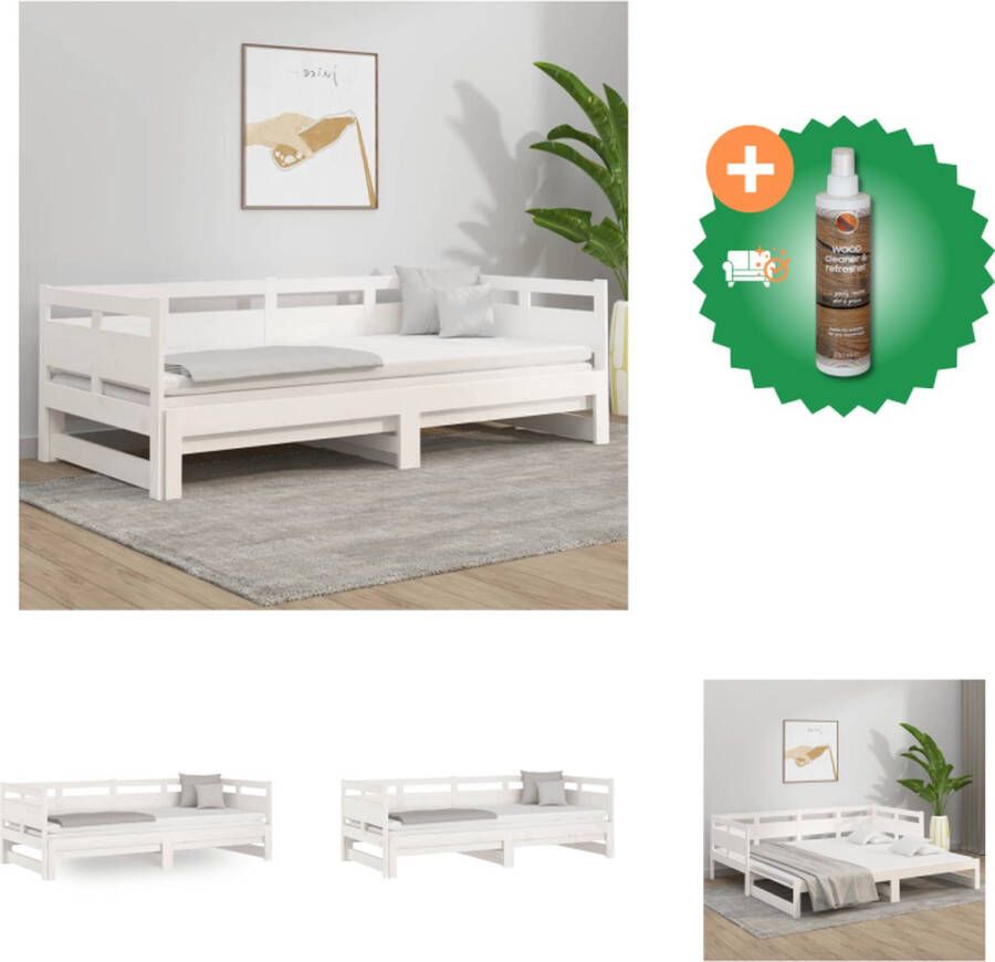 vidaXL Slaapbank uitschuifbaar massief grenenhout wit 2x(90x200) cm Bed Inclusief Houtreiniger en verfrisser
