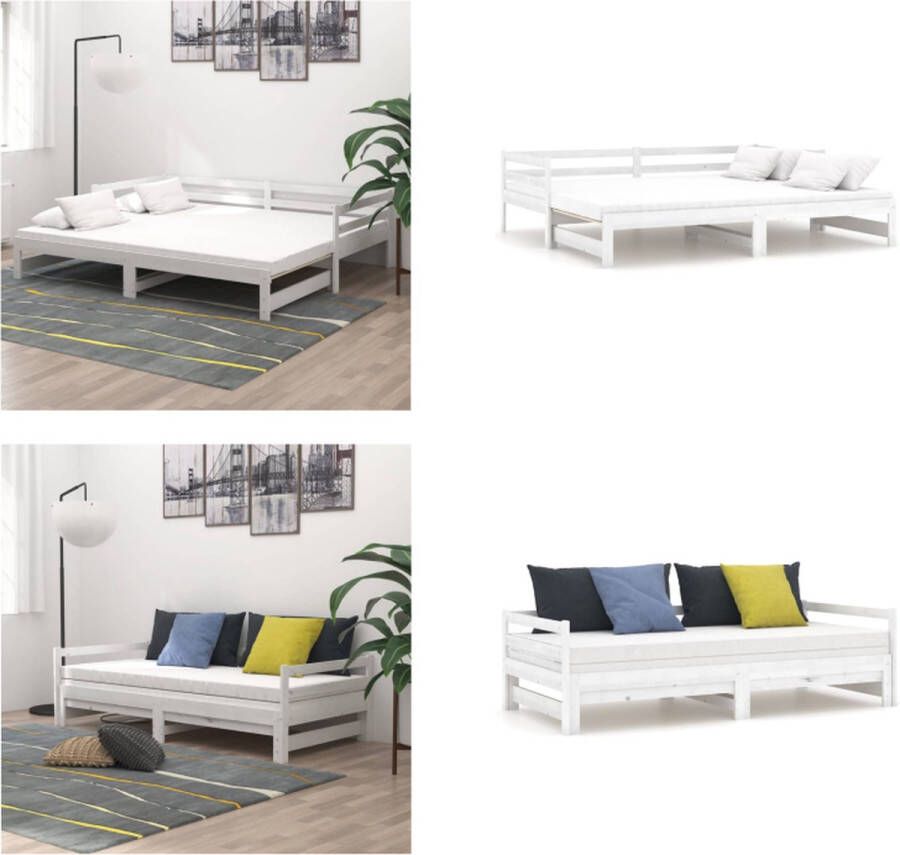 VidaXL Slaapbank uitschuifbaar massief grenenhout wit 2x(90x200) cm Bedbank Bedbanken Bed Bank Bed Banken