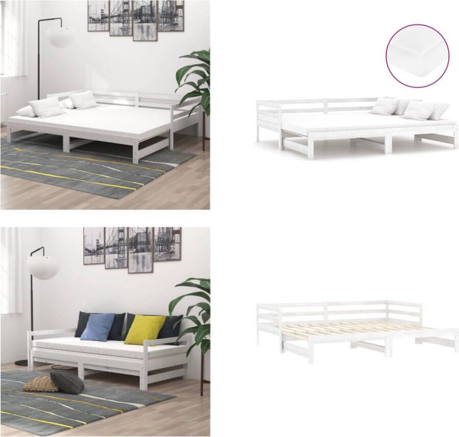 VidaXL Slaapbank uitschuifbaar massief grenenhout wit 2x(90x200) cm Bedbank Bedbanken Bed Bank Bed Banken