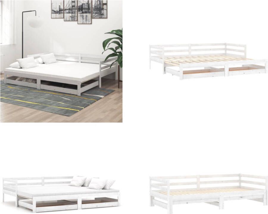 VidaXL Slaapbank uitschuifbaar massief grenenhout wit 2x(90x200) cm Bedbank Bedbanken Bed Bank Bed Banken