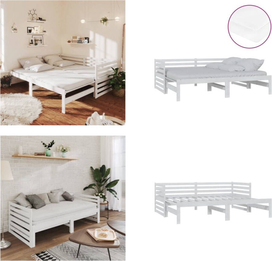 VidaXL Slaapbank uitschuifbaar massief grenenhout wit 2x(90x200) cm Bedbank Bedbanken Bed Bank Bed Banken - Foto 2