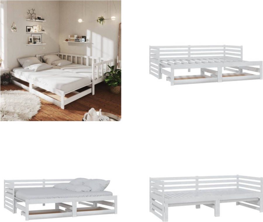 VidaXL Slaapbank uitschuifbaar massief grenenhout wit 2x(90x200) cm Bedbank Bedbanken Bed Bank Bed Banken