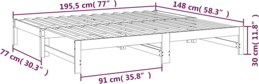 VidaXL -Slaapbank-uitschuifbaar-massief-grenenhout-zwart-2x(75x190)-cm - Foto 2