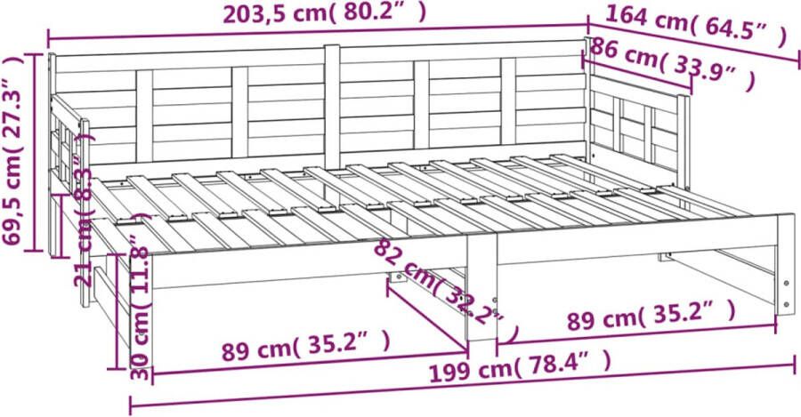 VidaXL -Slaapbank-uitschuifbaar-massief-grenenhout-zwart-2x(80x200)-cm - Foto 3