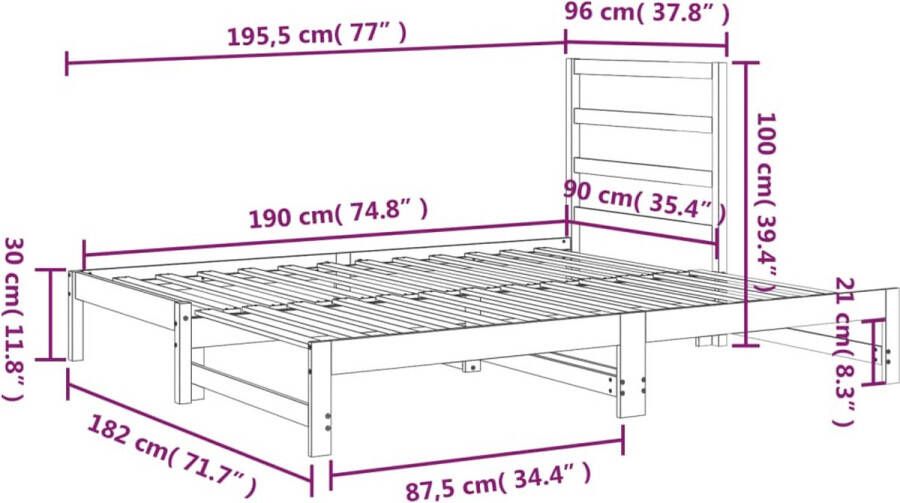 VidaXL -Slaapbank-uitschuifbaar-massief-grenenhout-zwart-2x(90x190)-cm - Foto 5